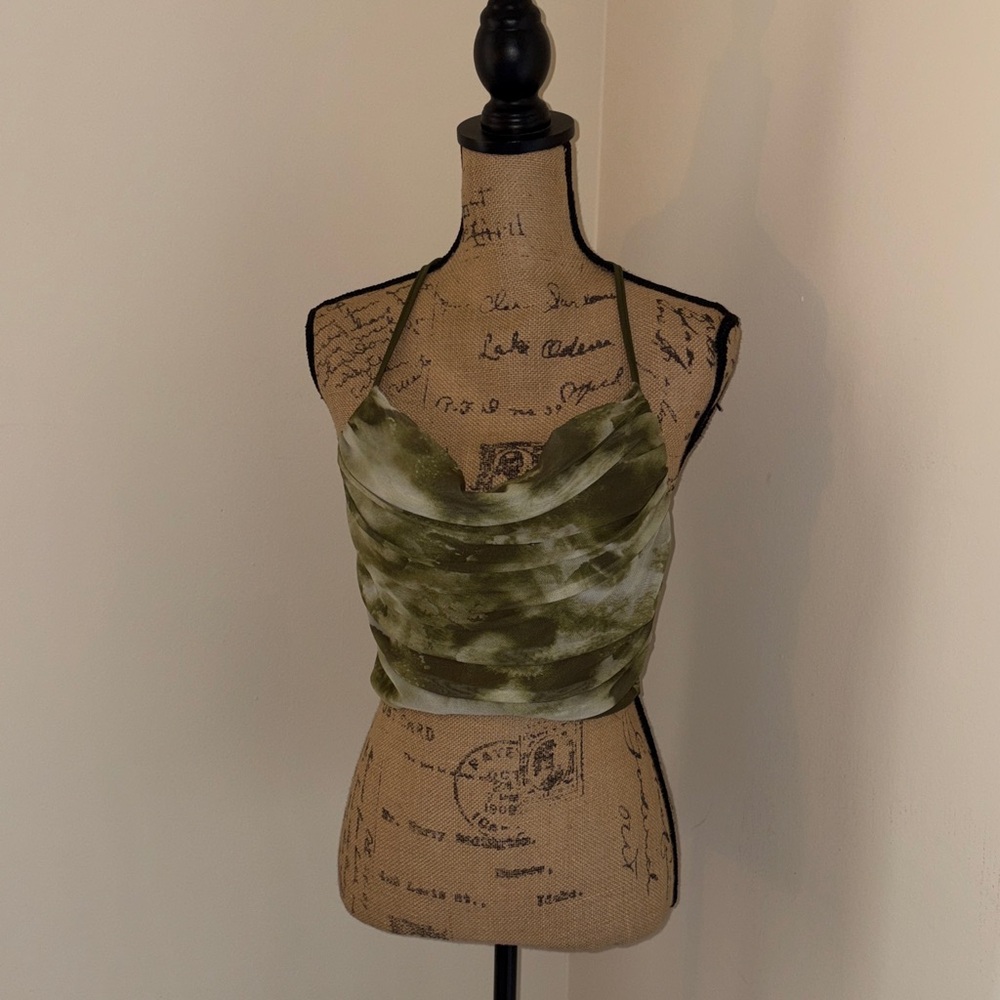 Green Tie-Dye Halter Crop Top